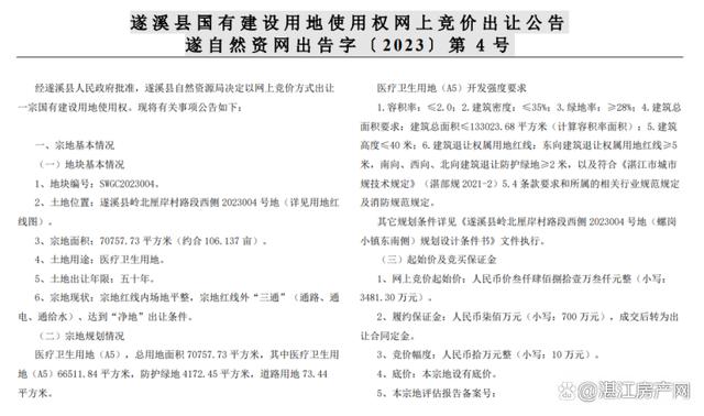 湛江房产网讯:2023年2月11日,一宗编号为swgc2023004号医疗卫生用地被